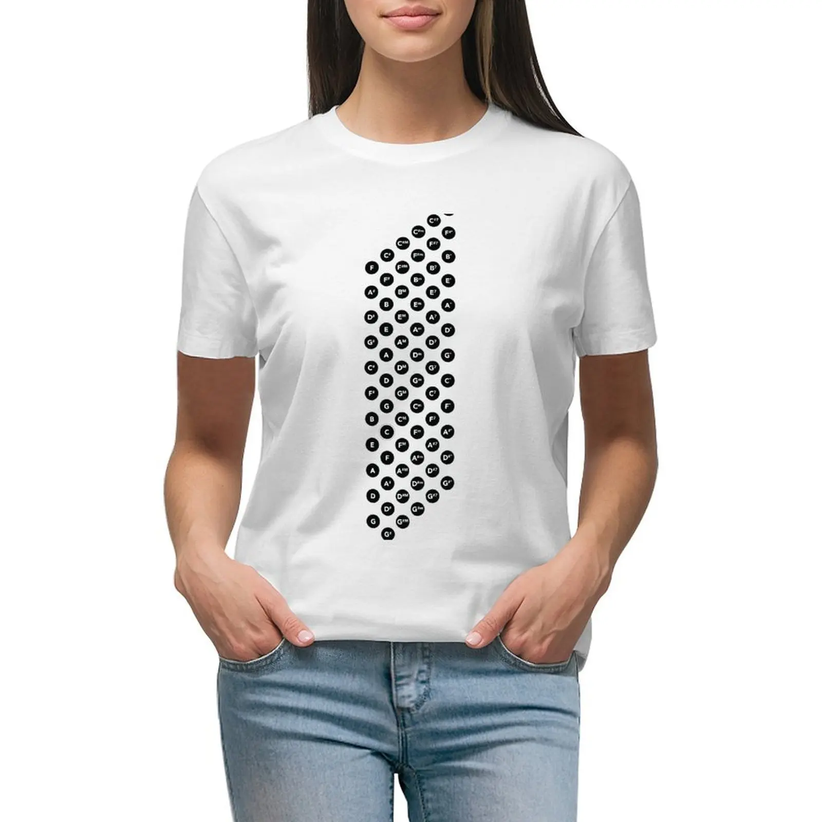 

Accordion Bass Notes T-shirt summer top Female clothing Blouse t shirt for Women