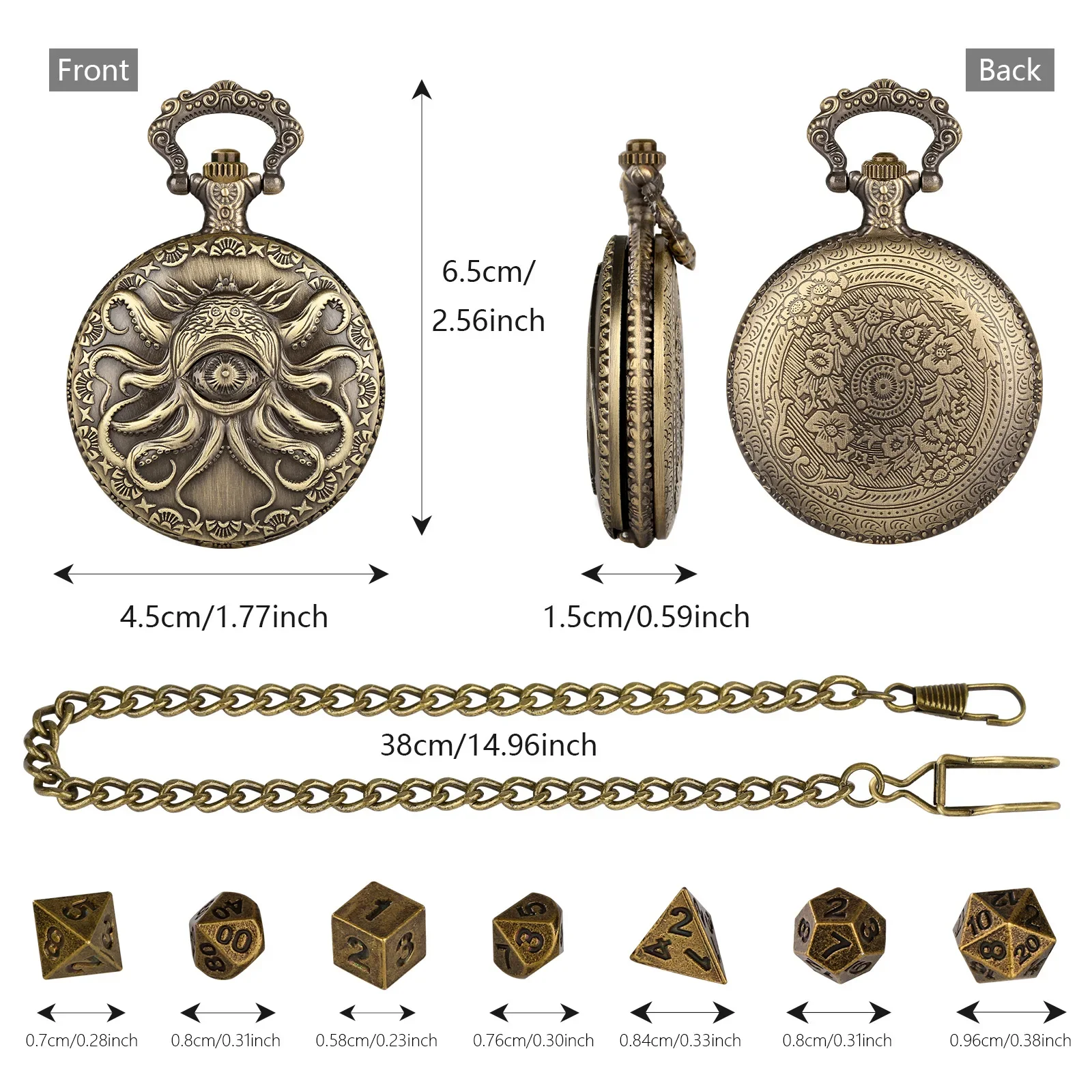 Dice Storage Case Octopus Metal Vintage Cthulhu Pocket Watch DND Dice One eyed Octopus Pocket Watch box For role playing games