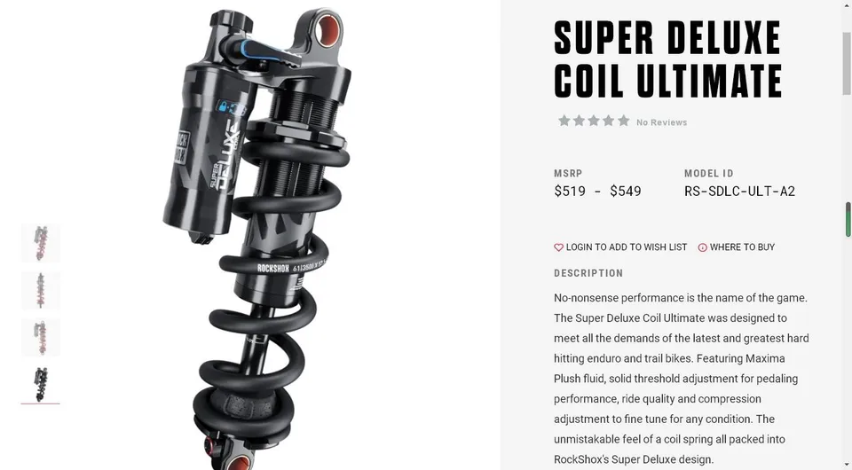 SRAM ROCKSHOX Super Deluxe Coil Ultimate Rear Suspension Shock