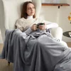 1pc Coral Fleece Blanket Simple Grey Blanket Soft Warm Throw Blanket Nap Blanket for Sofa Bed Camping Trip Office Pet Dog 4