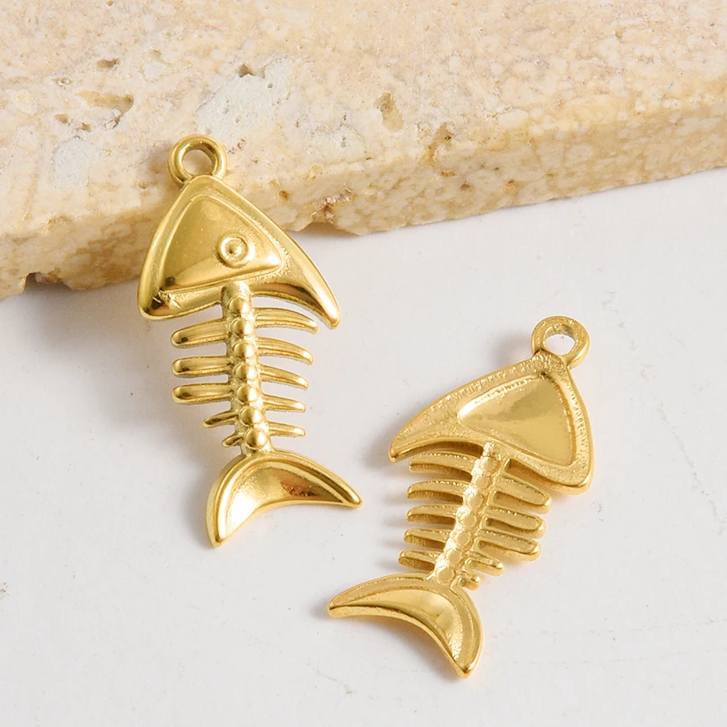 5 Stück/Set Goldfarbene Vintage-Mode Edelstahl-Fischanhänger für Schmuckherstellung Tier-Charm Öl-Tropfen-Anhänger – Detail 9