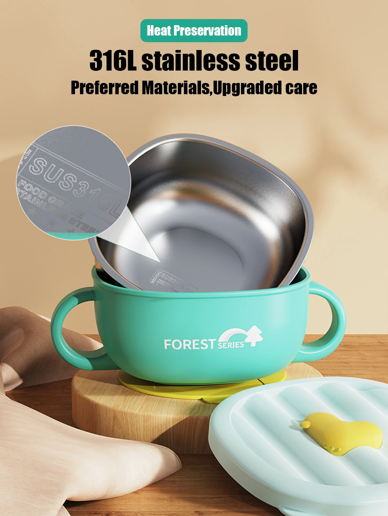 1 baby food bowl insulated tableware anti drop anti scald constant temperature suction cup bowl