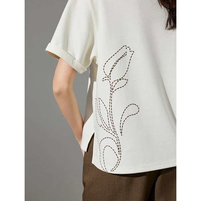 Women Cotton T-shirt Summer Lily Blossom Tee