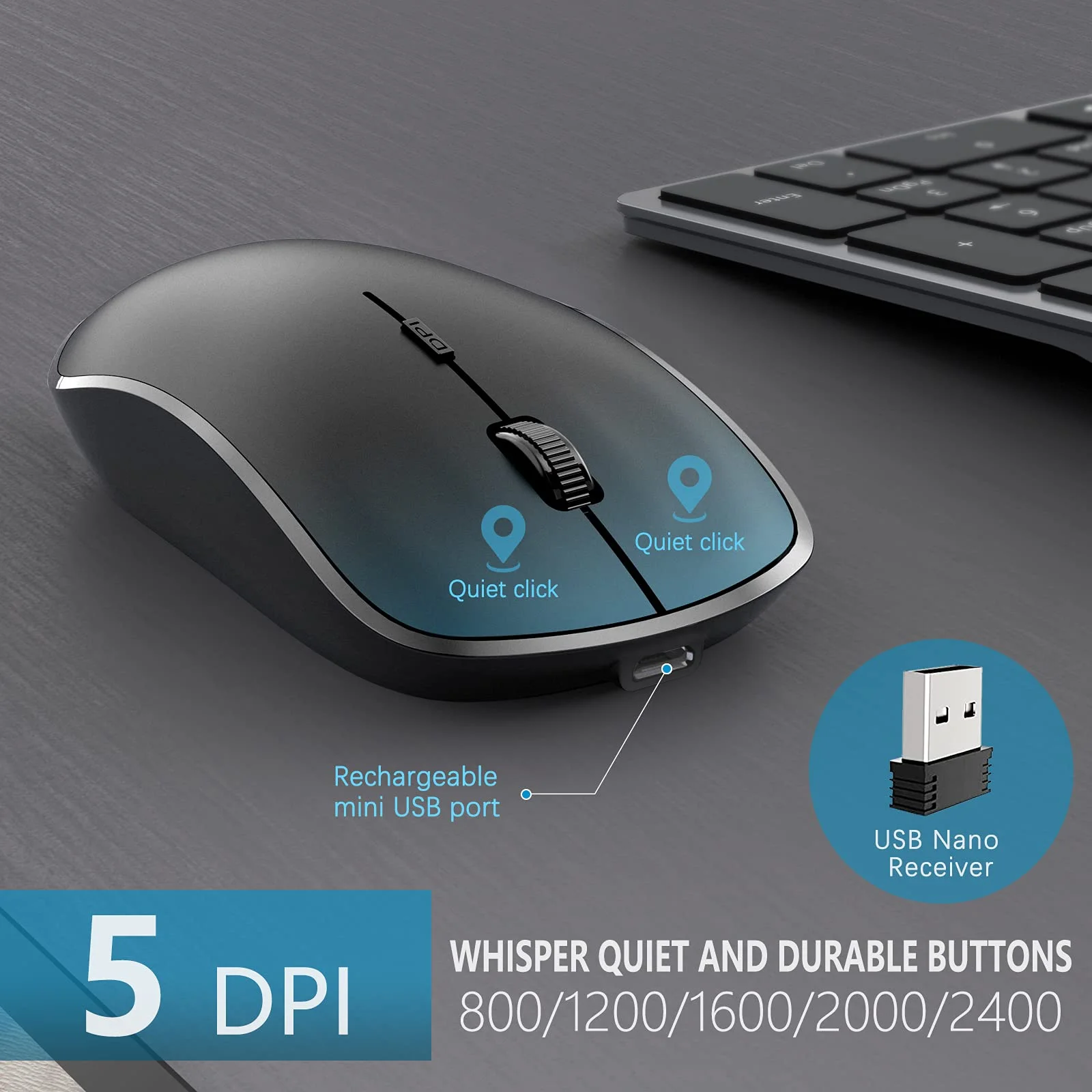 무선 키보드 및 마우스 콤보 충전식 2.4G USB 울트라 슬림 풀 사이즈 키보드 및 마우스 세트, 프랑스/독일/스페인/미국 레이아웃