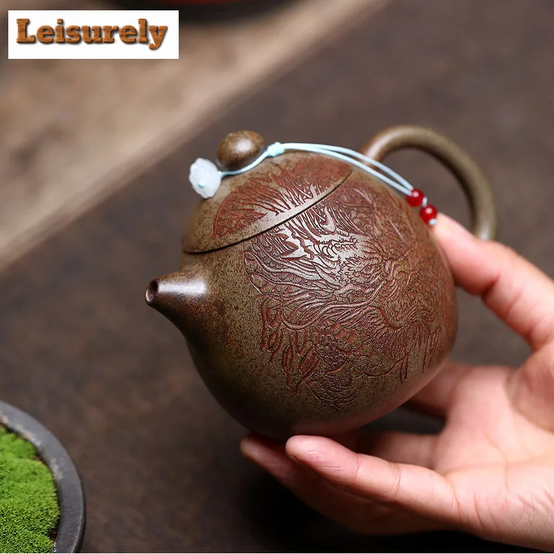 290ml Authentic Yixing Purple Clay Teapots Handmade Dragon Pattern Dragon Egg Pot Raw Ore Agilawood Mud Kettle Zisha Tea Set Cha