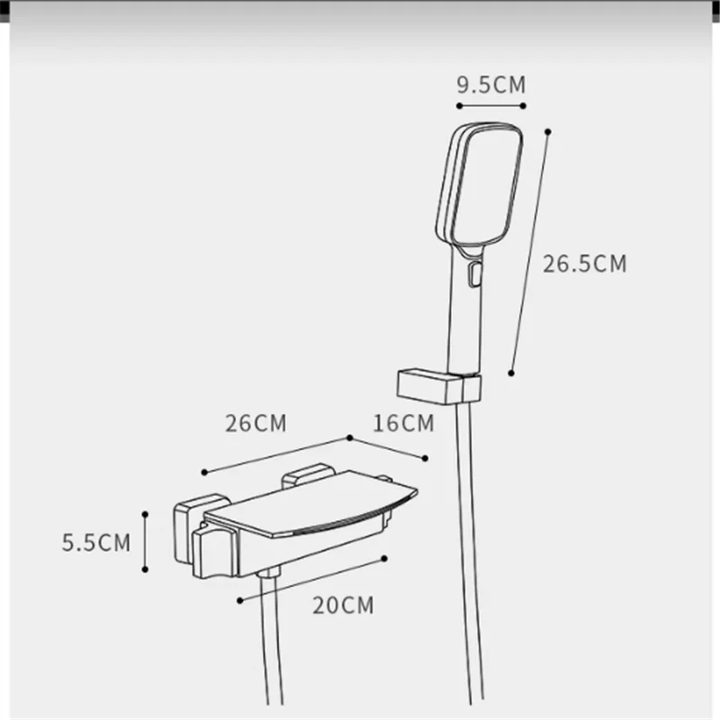 Description Picture 4 of itemGray Bathtub Shower Set Wall Mounted Black Bathtub Faucet, Bathroom Cold and Hot White Bath and Mixer Taps Brass