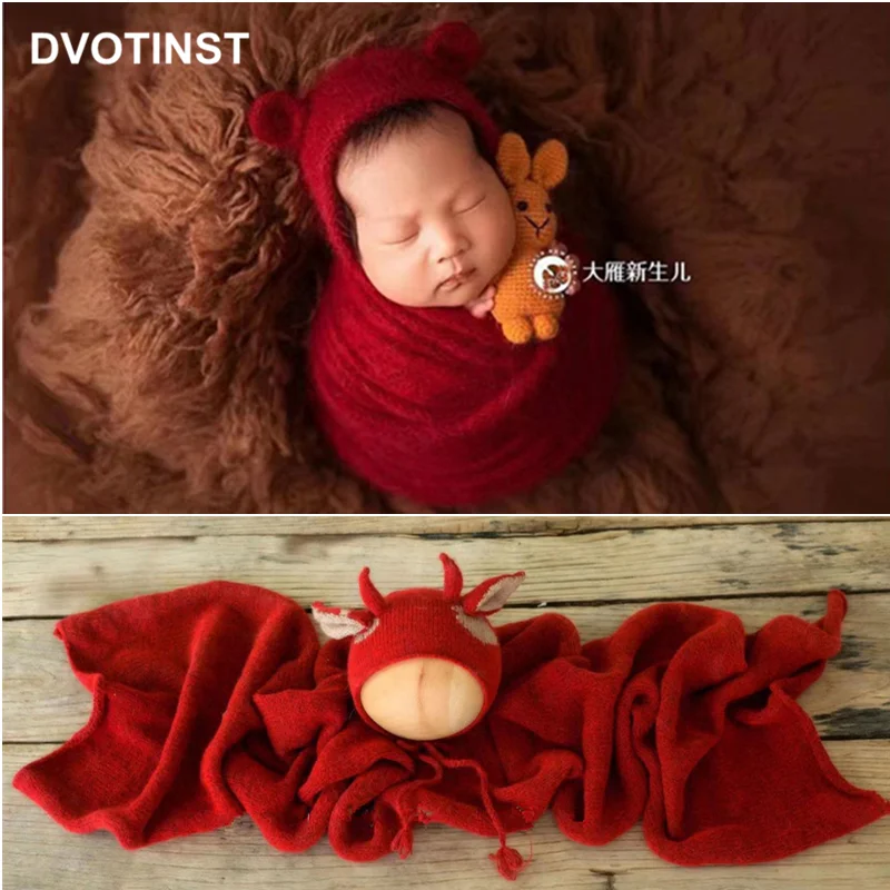 

Реквизит Dvotinst для фотосъемки новорожденных, мягкие вязаные шапки 2021, милая корова, новогодние, рождественские, красные, для студийных фотосессий