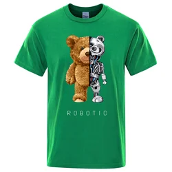 Playful Teddy Bear Graphic Oversized Streetwear T-Shirt - Men's Fashion Casual Summer Cotton Tee - S (Green)