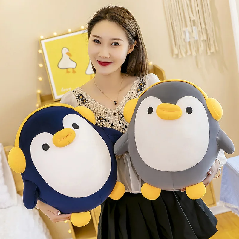 

23-40cm Kawaii's Cartoon Wearing Headphones Plush Penguin Stuffed Animal Toy Doll Cute Children's Gift Sleep Sleep Throw Pillow