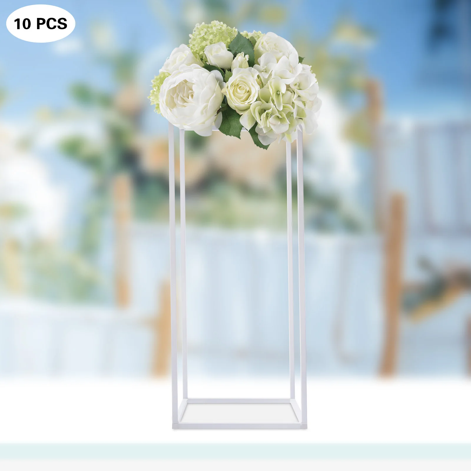 

10Pcs Metal White Flower Stand Geometric Centerpiece Stands Vase Rectangular Rack DLY Ornaments Frame Display for Weddings Decor