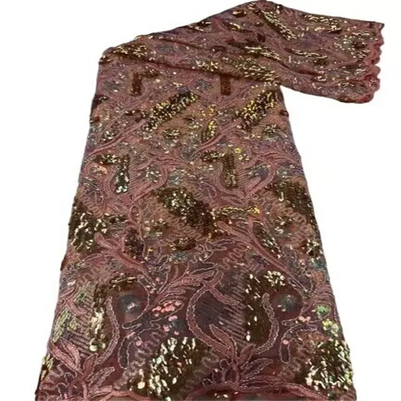 

Розовая африканская вышивка, тюль, кружевная ткань, 3D блестки, высокое качество, французская сетчатая кружевная ткань, 5 ярдов, для невесты, свадебное платье, шитье