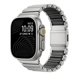 Premium Metal Magnetic Bracelet - Zinc Alloy Strap with Silicone Design - 44mm 45mm 49mm (Titanium black)