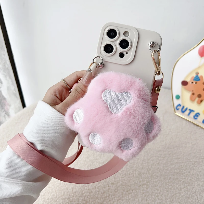 Plush Cat Paws Wallet Case with Rope - Enhanced Design