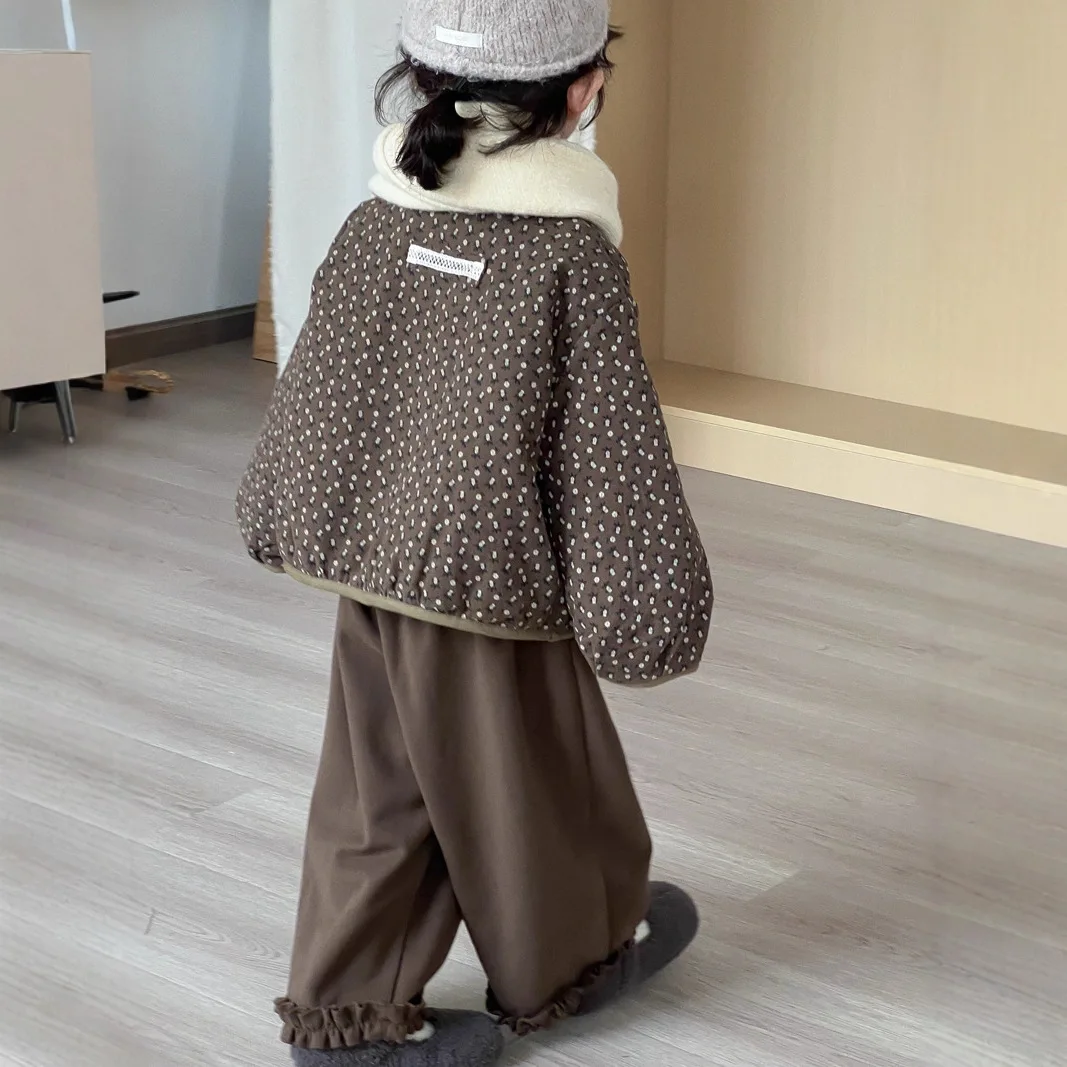 2025 겨울 신상 아동복 한국 스타일 여아 꽃무늬 누빔 면 의류 아동 패션 여아 얇은 면 재킷