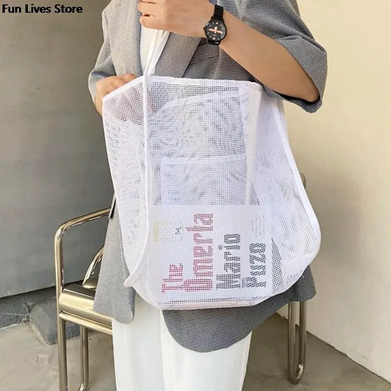 Women Tote Bags Transparent Mesh Handbag Summer Beach Totes Fashion Lightweight Shopping Bag Holiday Outdoor Storage Shoulder Purse Pouch
