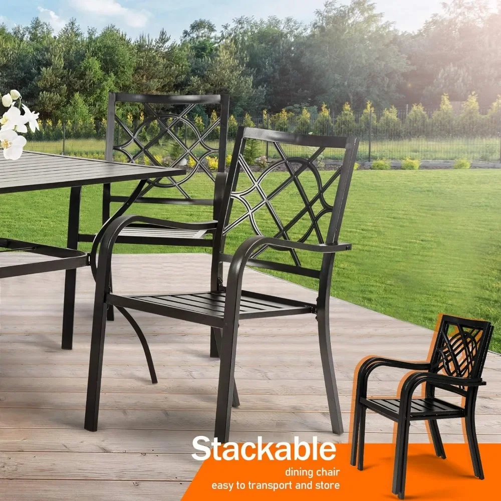 Wrought Iron Outdoor Dining Chairs 300 Lbs Patio Metal Stackable Chair with Armrest for Backyard Garden Poolside