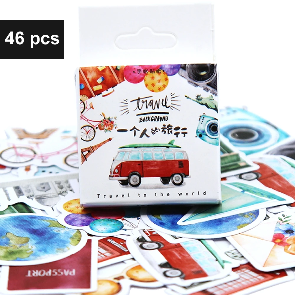 46Pcs/Box Cartoon stickers for person journey solo travel guitar phone bicycle laptop luggage car graffit cartoon stickers