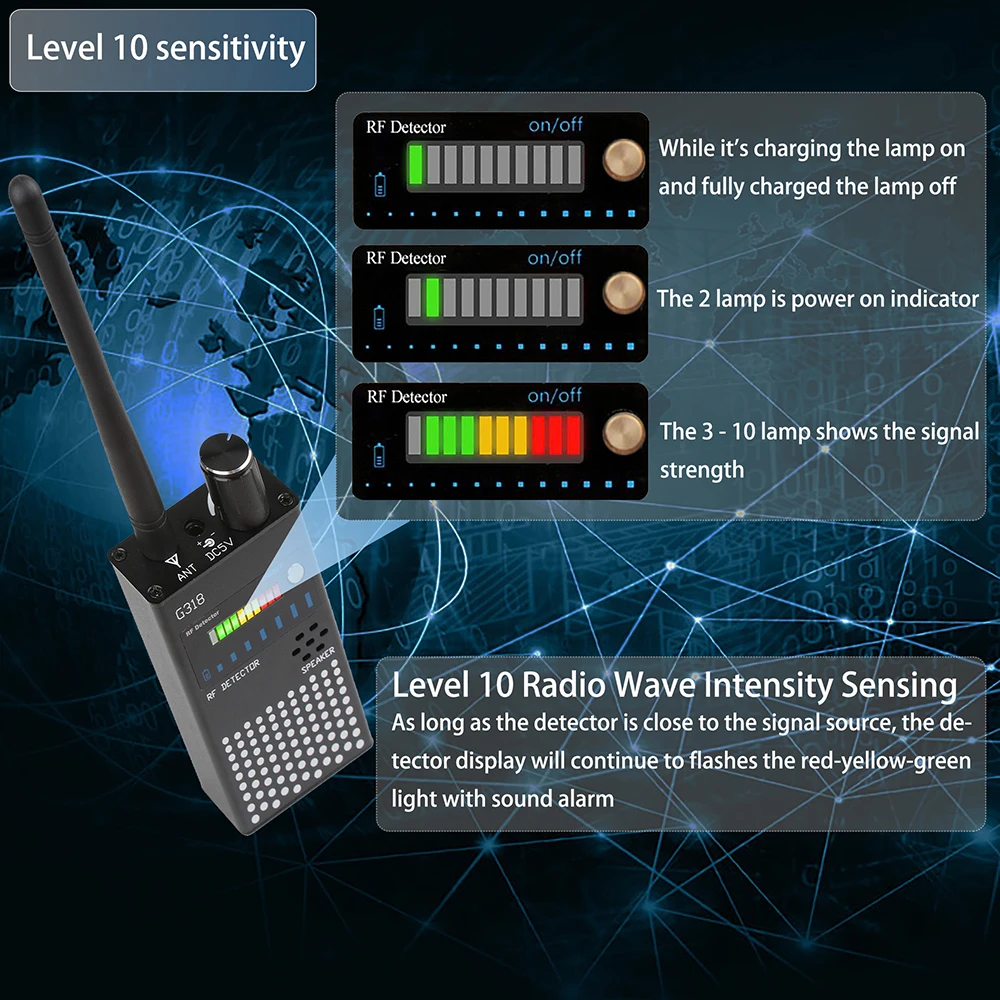 G318 RF Signal Detector Wireless Monitoring Equipment Positioning System Tracker Detection Interfere Signal Blocker 4