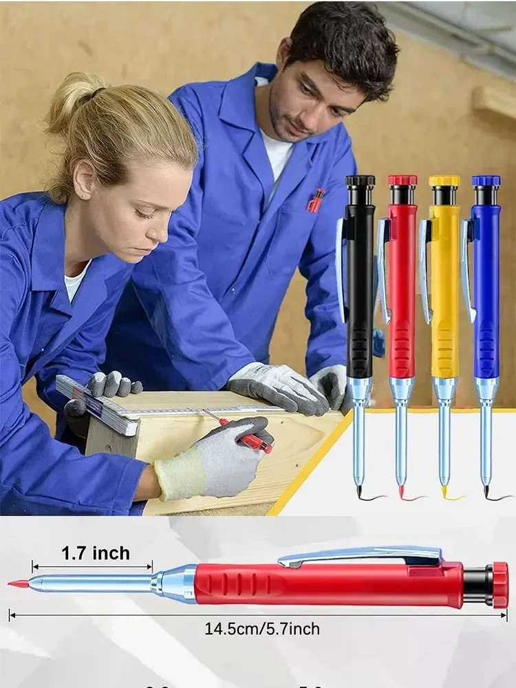 Solid Carpenter Pencils with 9Pcs 2.8mm Refills Deep Hole Mechanical Pencil Marker Construction Pencils with Built in Sharpener 4