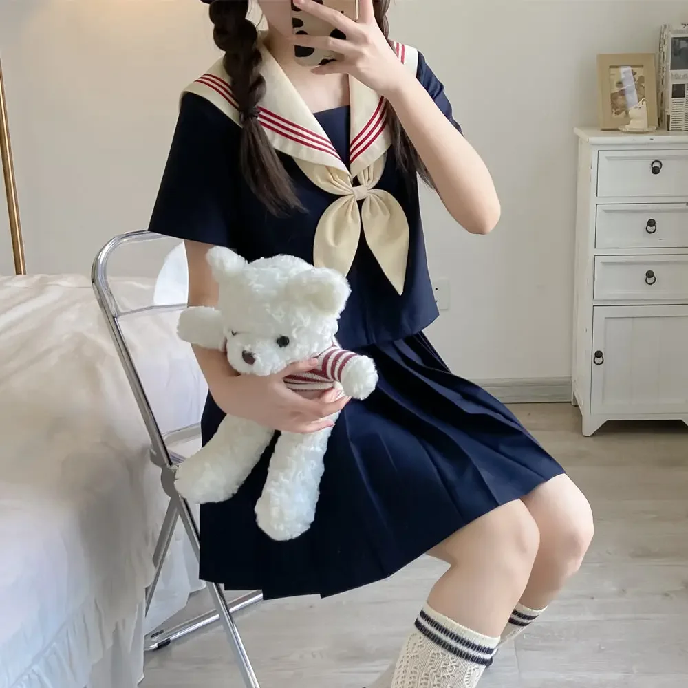 Basic Jk Navy Sailor Suits Japanese School Uniforms for Girls Graduation Clothes Cute Pleated Skirt Anime Cosplay Costumes Women