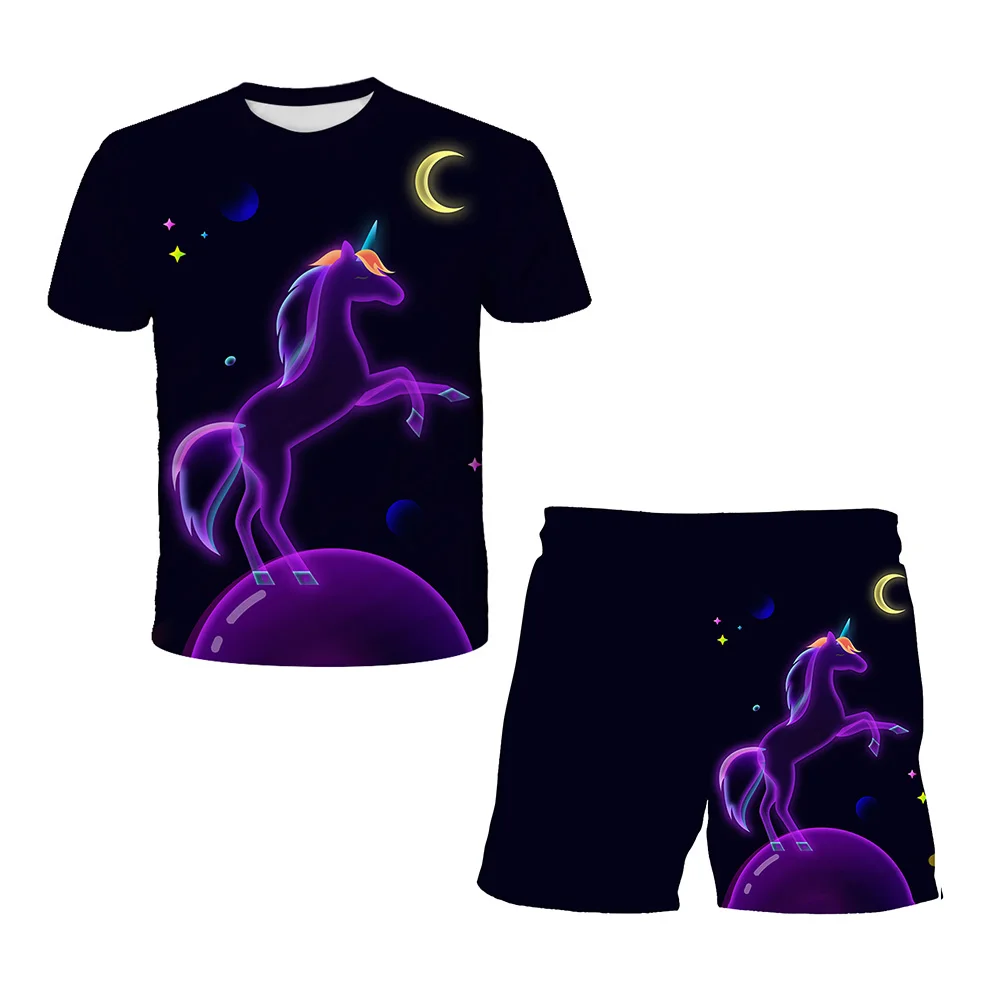 

Футболка и шорты с единорогом, комплект из 2 предметов для мальчиков и девочек, лето 2022, милый спортивный костюм для детей, наряды, одежда для ...