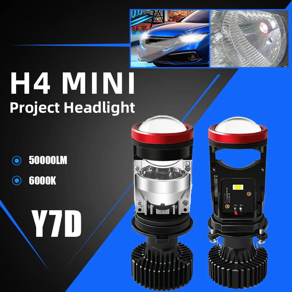 

2pc Super Bright Mini Y7D H4 With Lenses Car Headlight 6500k Lens Auto Lamp H4 50000LM Fog Lights Bulb Left-hand drive Car Light