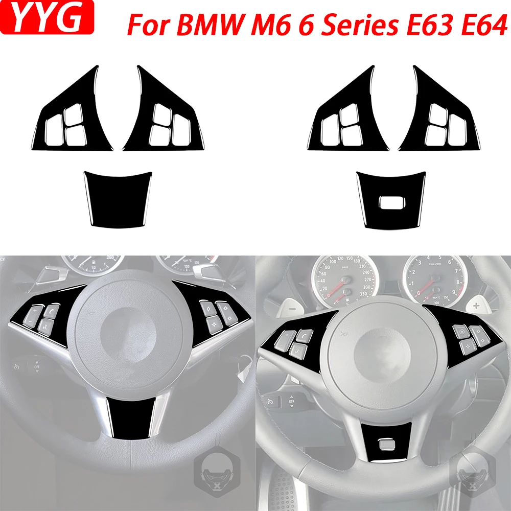Для BMW M6 6 серия E63 E64 2004-2010 пианино, черная кнопка рулевого колеса, панель, отделка, Набор чехлов, аксессуары для интерьера автомобиля, наклейка