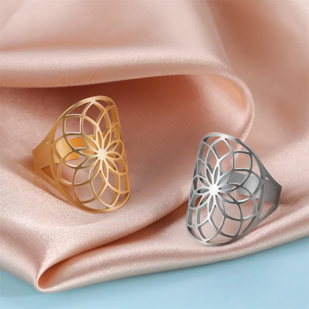 Flower Of Life Ring Adjustable Stainless Steel Sacred Geometry_voghion.com