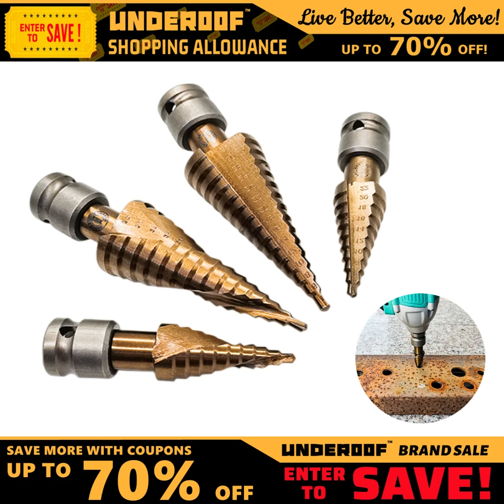 Underoof Step Drill Bit For Electric Wrench With 1/2'' Head Extended