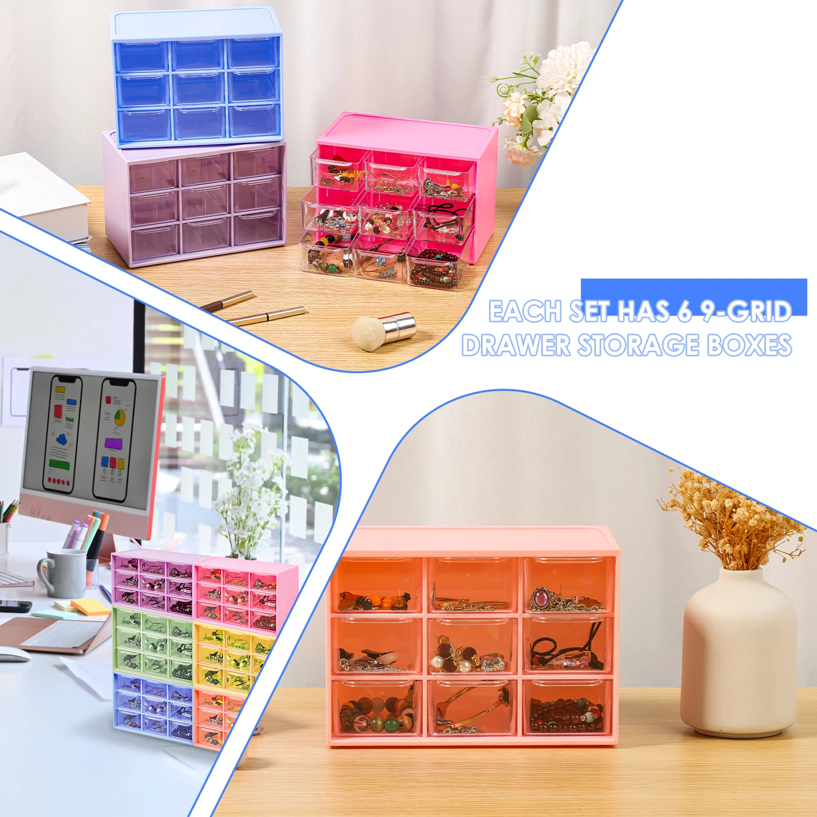 6Pcs Mini Organizer With Detachable Drawer Stackable Small Desk Organizer Desktop Storage Box for DIY Craft, Art Supply, Jewelry