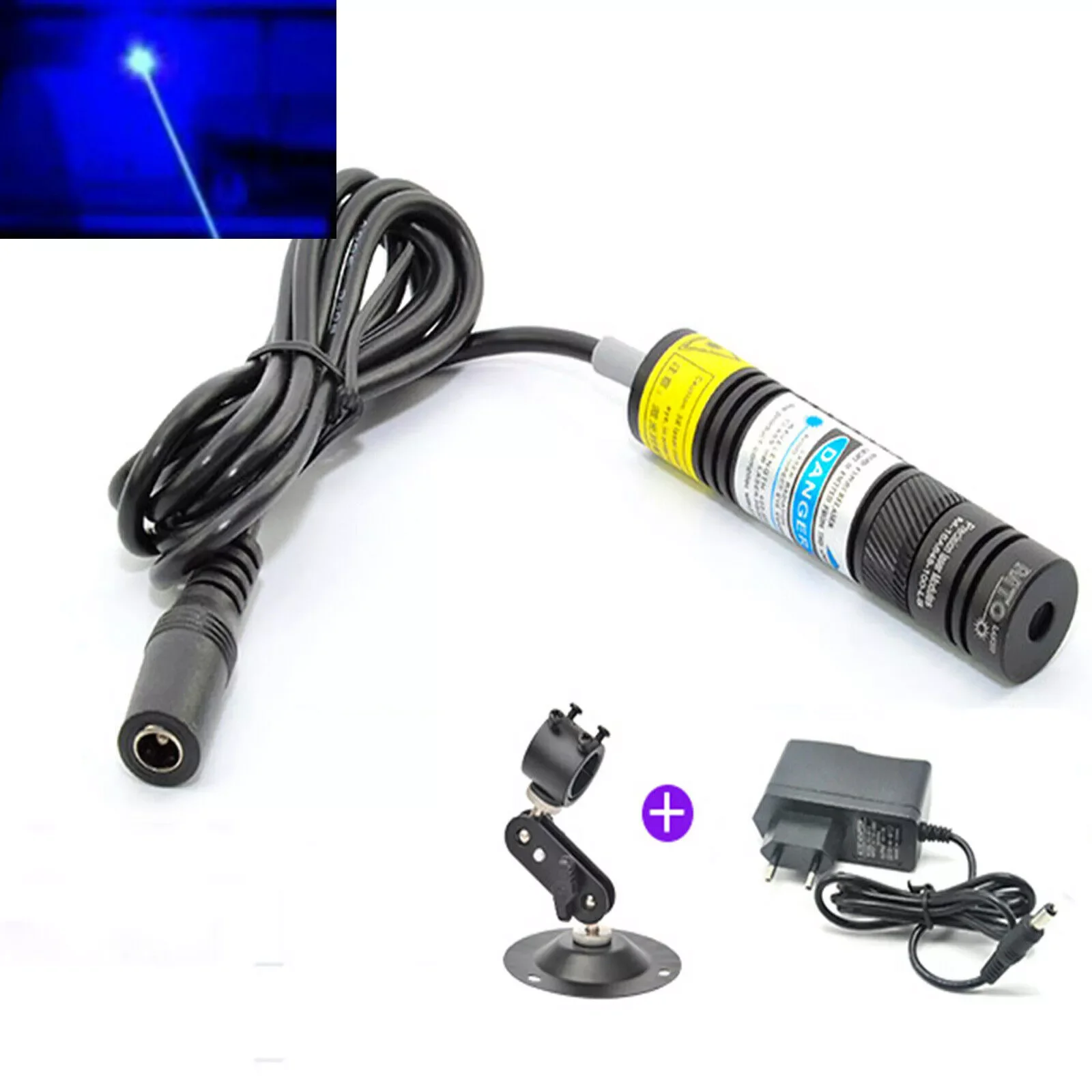 Focusable 445nm 450nm 100mw Laser Dot Diode Module w/AC Adapter Heatsink Holder