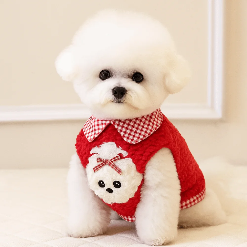 Cute Windproof Winter Dog Clothes Warm Thick Comfortable Dog Jacket Cartoon Pattern Dog Plush Vest for Puppy Dog Cats
