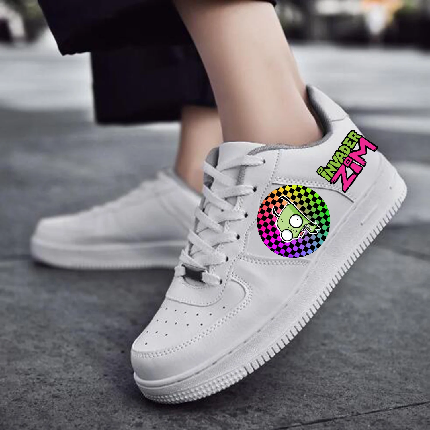 

Hot Animation Invader AF Basketball Cartoon Zim Mens Womens Teenager Sports Run Flats Force Sneakers Lace Up Mesh Custom Shoes