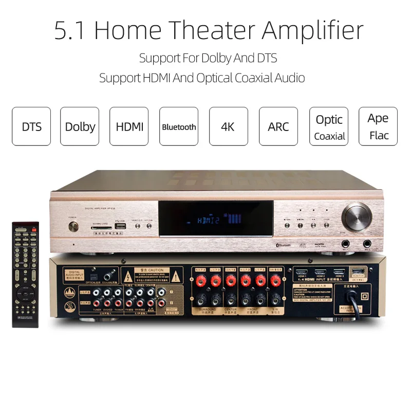Amplificador de Potência de Home Theater, Receptor AV, HDMI ARC, HD
