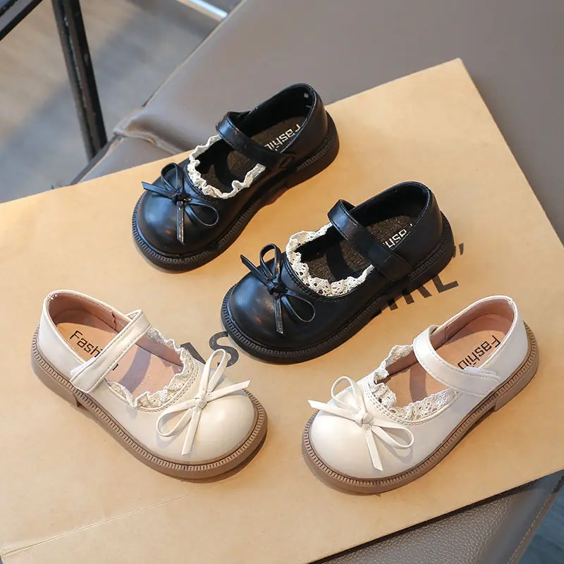 Girls' Leather Shoes Children's Spring and Autumn Soft Soled Princess Shoes Baby Black Single Shoes