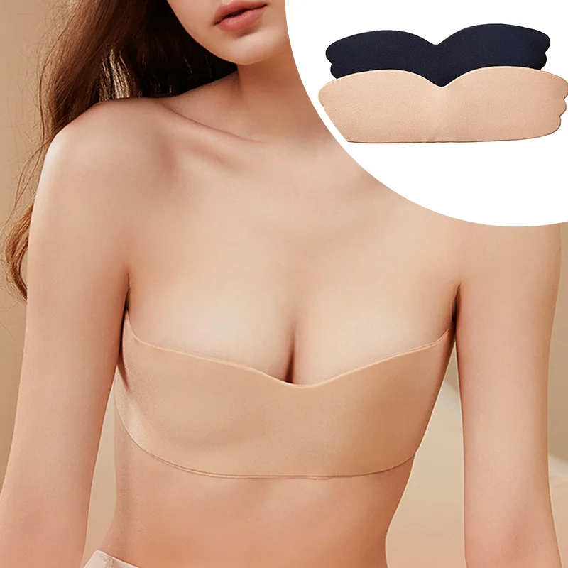 

Women Invisible Strapless Push Up Seamless Self Adhesive Bra Nipple Cover Chest Stickers Reusable Backless Lingerie Silicone