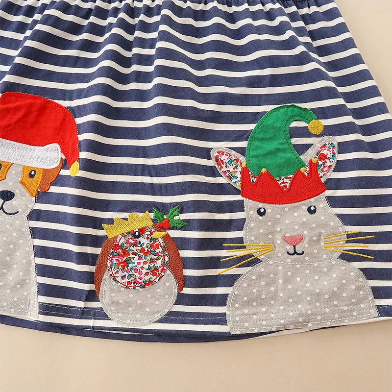 Girls Dress Christmas Animals Dogs Rabbit Kids Long Sleeves Dress Cotton Girl Clothes Winter Children's Clothing
