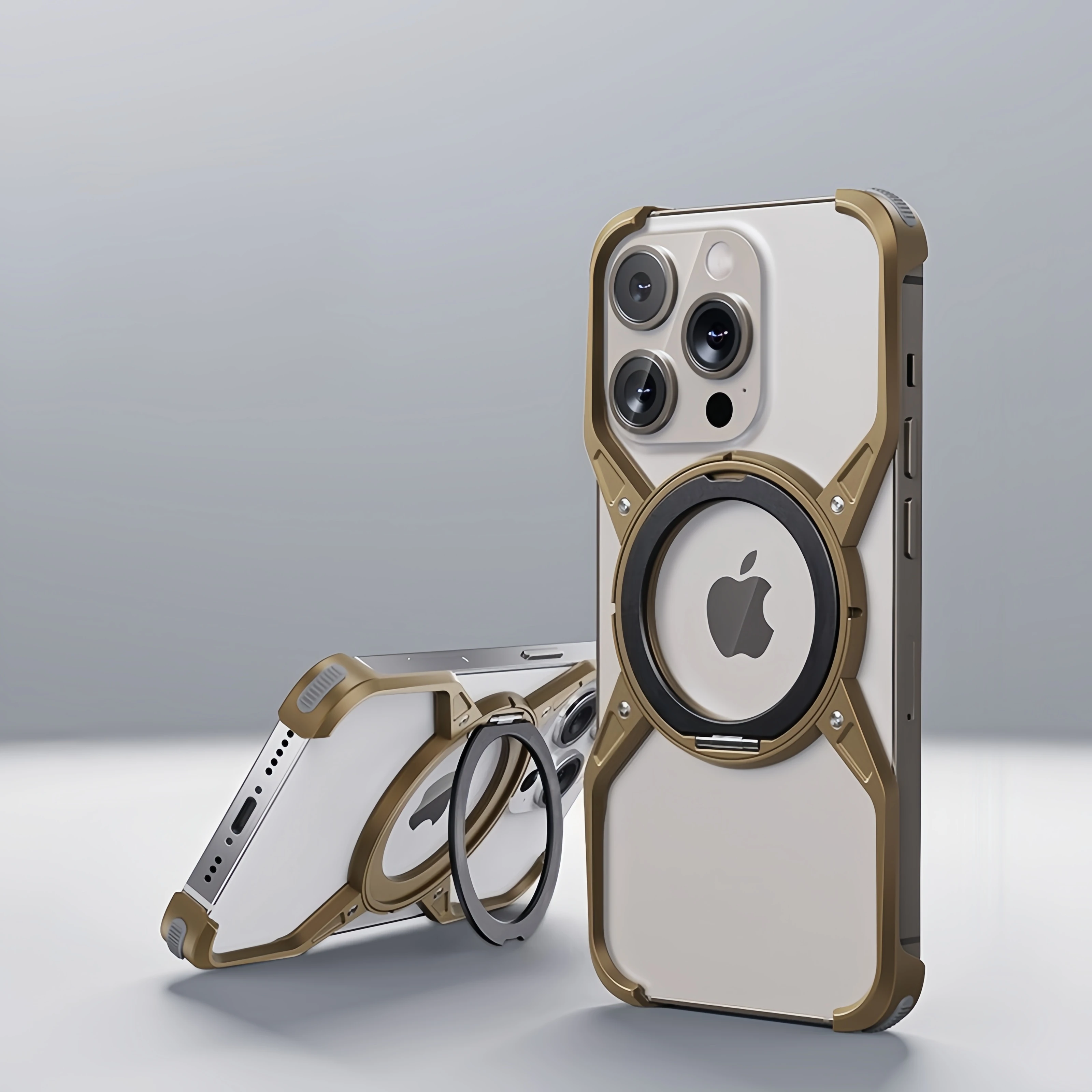 Metal Alloy Punk Frame Phone Case with 360° Rotating Bracket and Magsafe Ring Stand