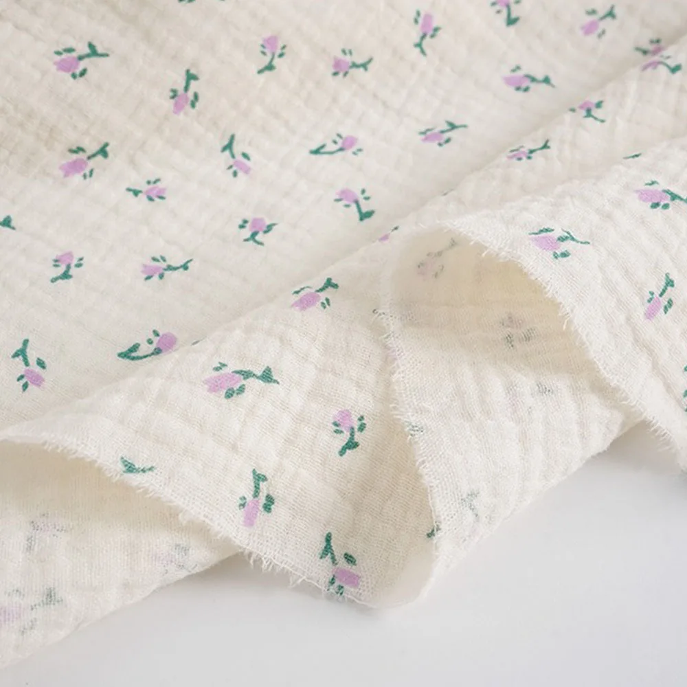 100% Cotton Double-layer Crepe Printed Fabric For Children's Pajamas Home Wear Bedding Bath Towel DIY Sewing Cloth By Half Meter