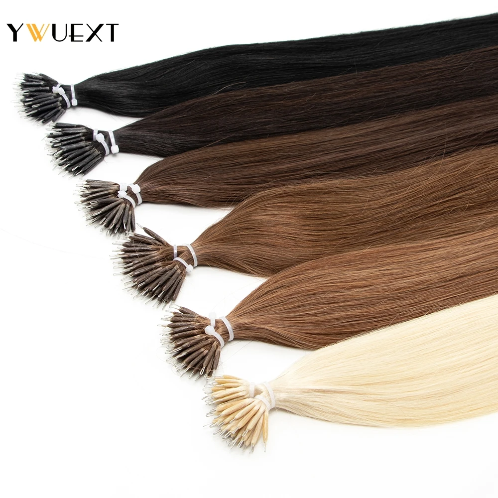 

YWUEXT 12-24 inches Nano Ring Human Hair Blonde 50pcs Nano Beads Hair Extensions Straight For Salon Supply