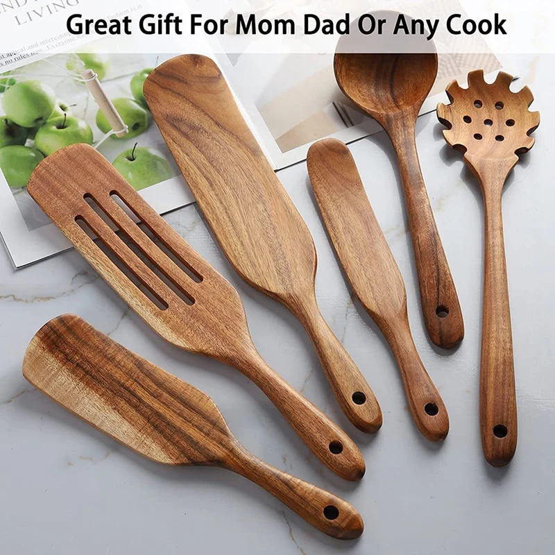 Utensilios de madera para cocinar, cucharas de madera de mango largo  inclinado de cola larga, juego …Ver más Utensilios de madera para cocinar