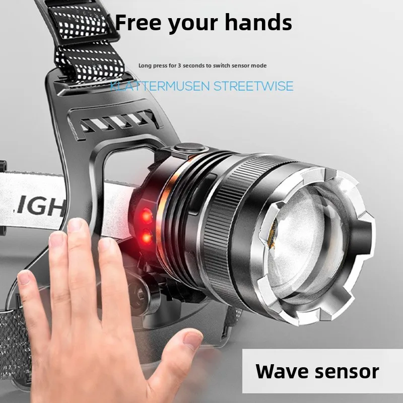 LED Headlight Sensing Zoom Charging Flashlight High-power 1000M Using 2 * 18650 Fishing