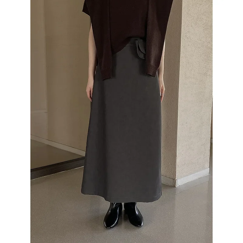 Falda de traje de alta gama MMC para mujer, nuevo estilo de otoño, falda drapeada de longitud media, línea A, con paquete de cintura, versión coreana