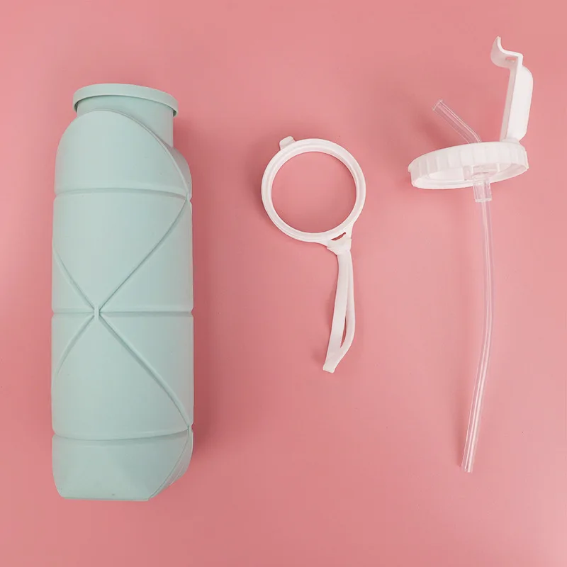 Creative silicone folding with straw outdoor sports portable riding travel retractable new water bottle