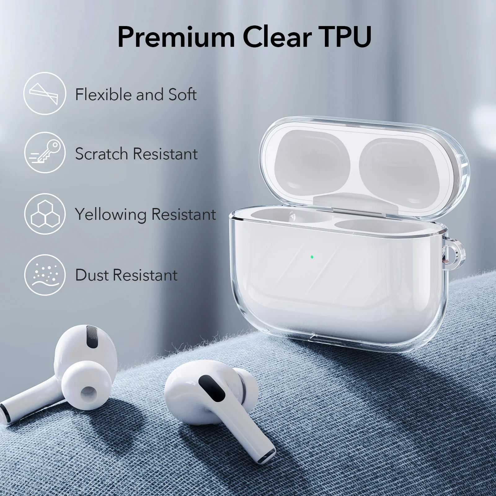 (에서 선박 us) AirPods 케이스 에어팟 Pro 2 케이스 Air Ripple 보호 TPU 커버 에어팟 Pro 2022 용 투명 케이스 키 체인