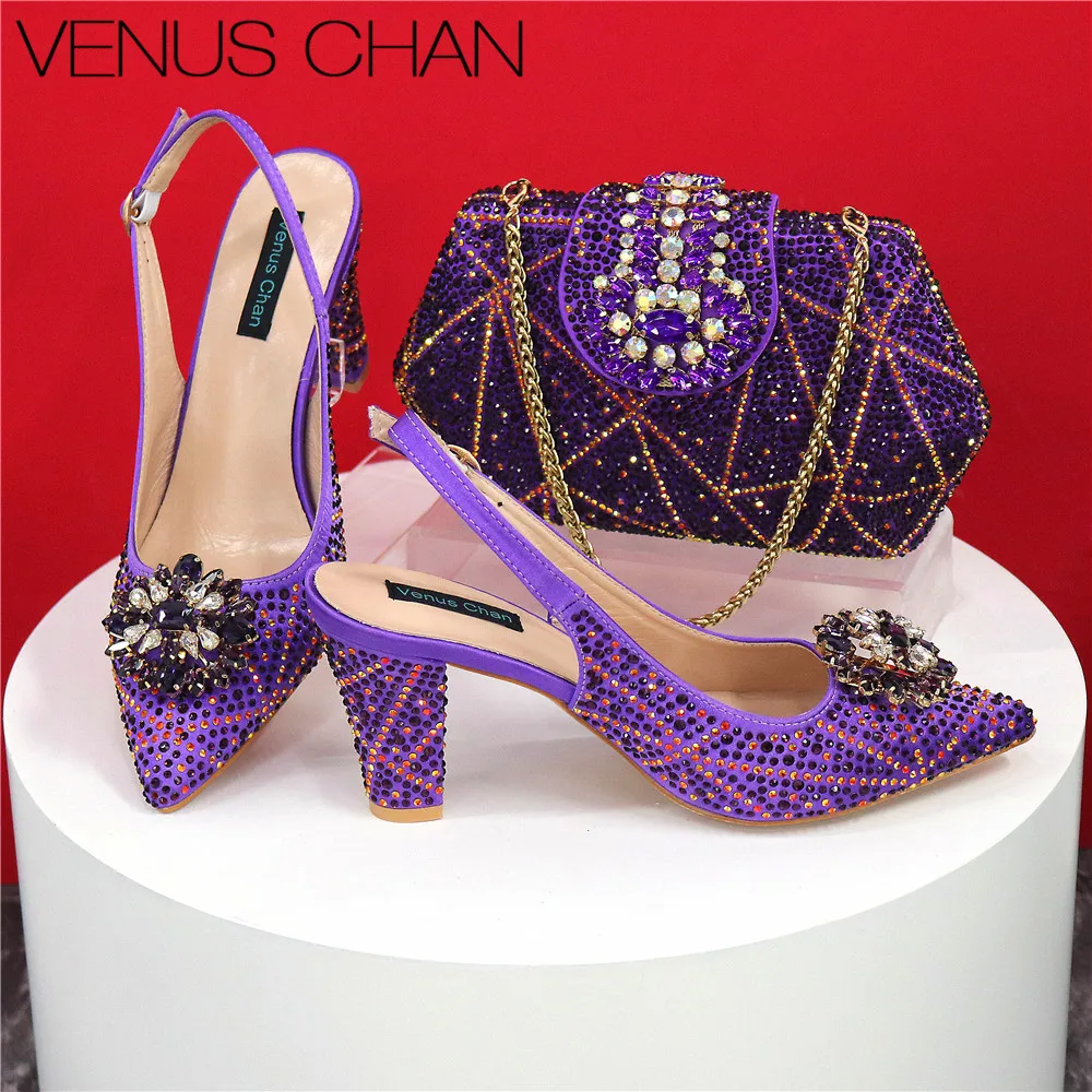 2024 Design Full Diamond Decoration Shoes and Bags To Match Set