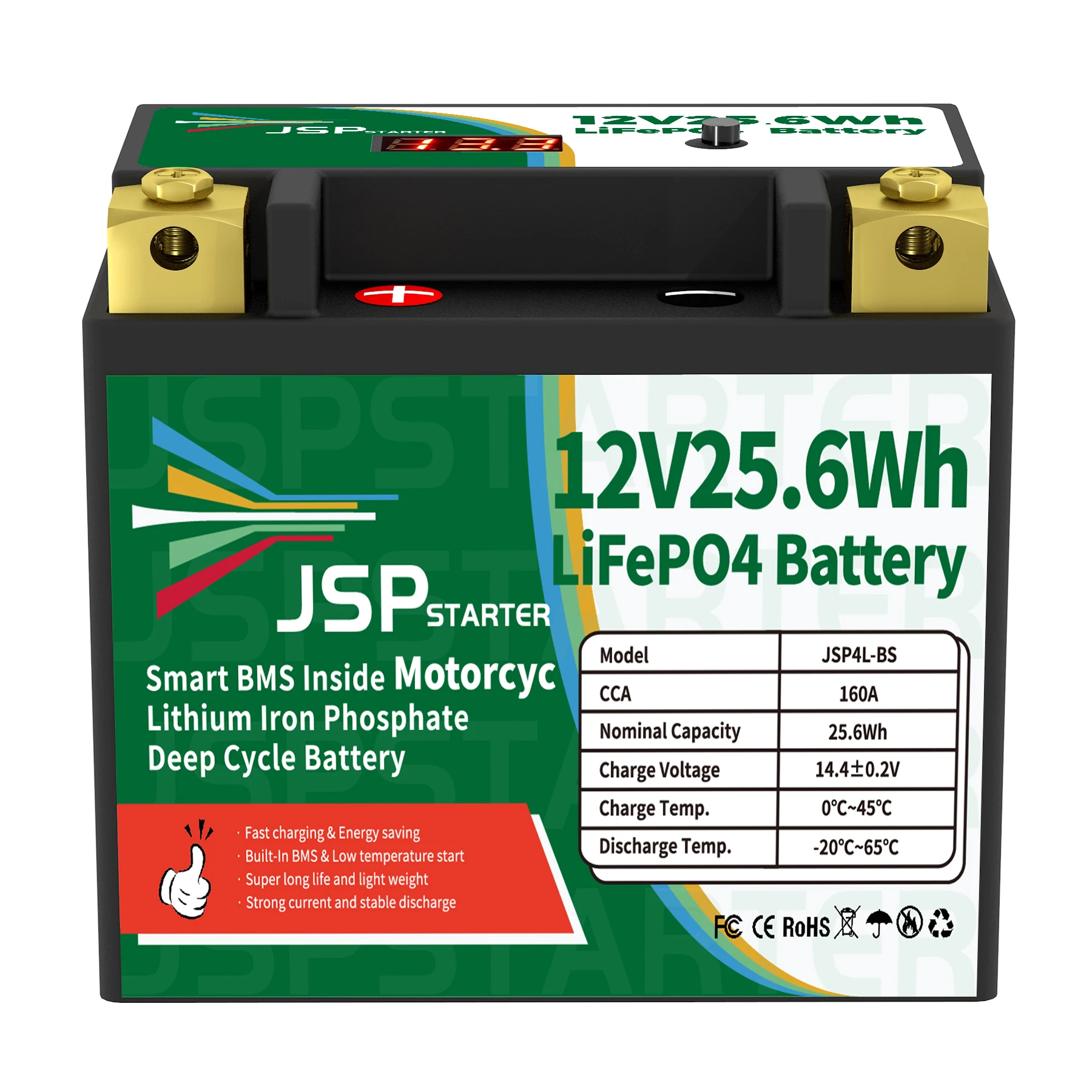 Jsp4L-Bs 12V 25.6Wh Cca 160A Bms Moto Start Batteria 12.8V Litio Ferro Fosfato Scooter Lifepo4 Batterie Ytx4L-Bs Ytx4L