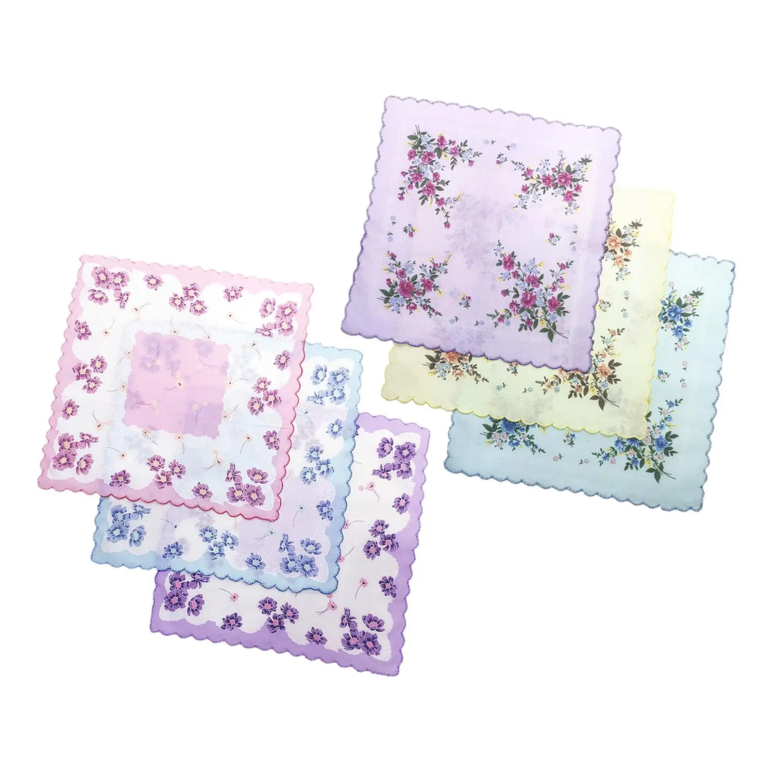 Women Ladies Handkerchiefs Absorbent Flowers Printed Vintage Style Soft Cotton Flower Handkerchief Hankies for Wedding 30cmx30cm