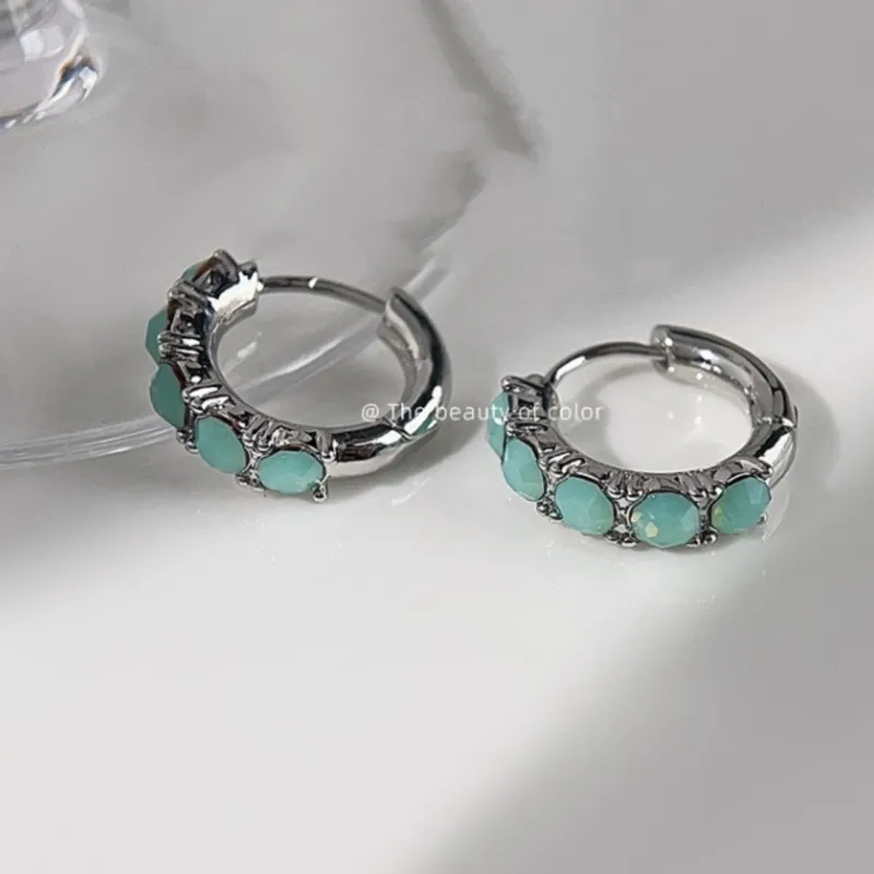 Elegant Natural Opal Rhinestone Hoop Earrings for Women Ins Silver Color Zircon New Trend Earring Jewelry Gifts