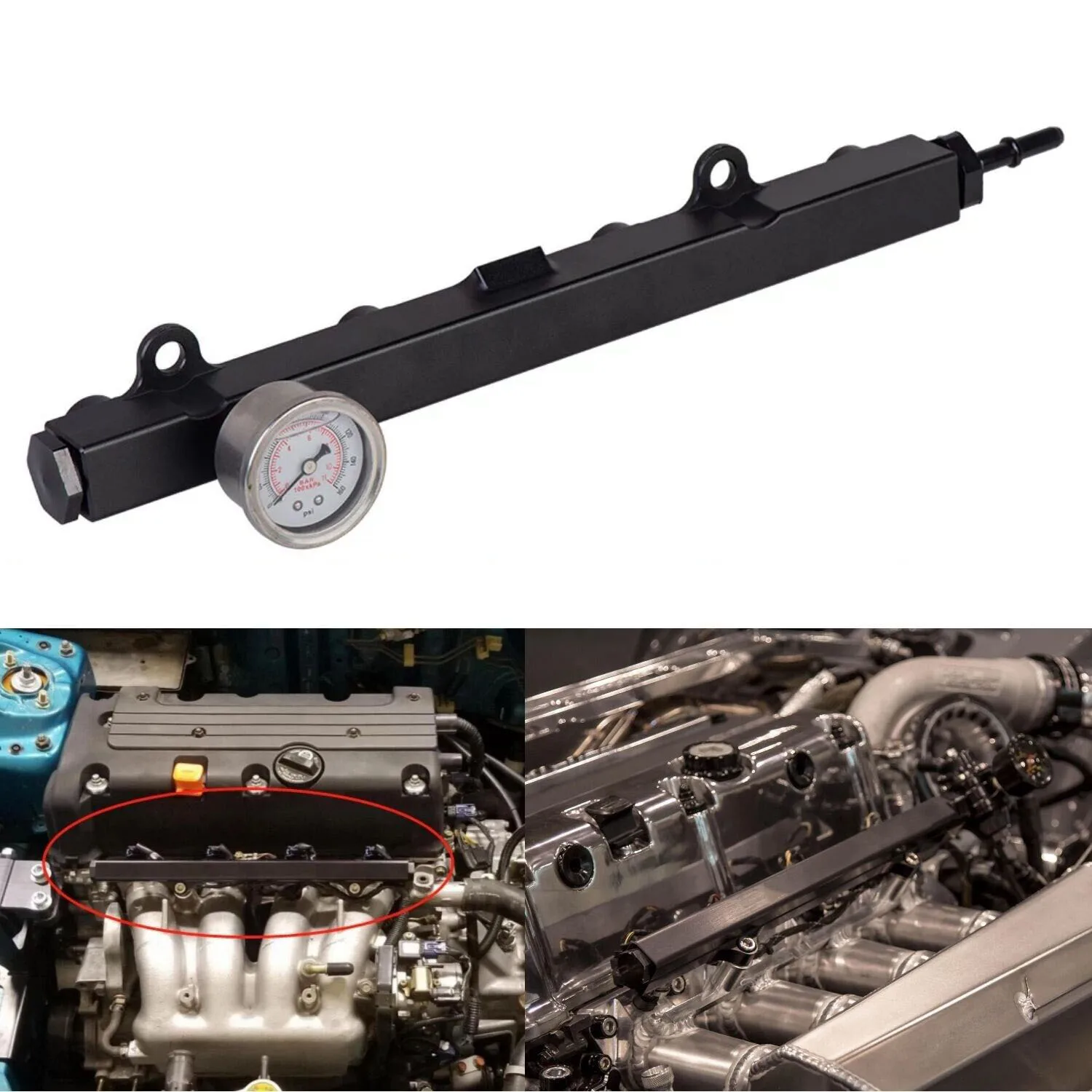 

Aluminium K Series Heavy Fuel Rail Kit High Flow Injection Fuel Rail With Gauge For HONDA K20 K24 RSX CIVIC SI INTEGRA EP3